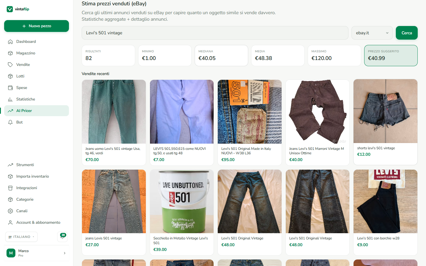 AI Pricer — prezzo dai venduti eBay