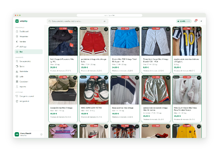Griglia degli annunci trovati dai bot, con il badge dello sconto sugli affari