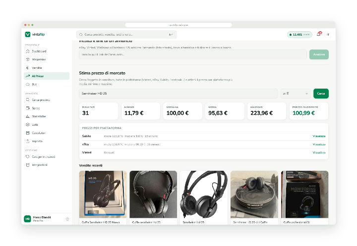 AI Pricer: il prezzo delle cuffie Sennheiser HD 25 stimato sui venduti reali di eBay